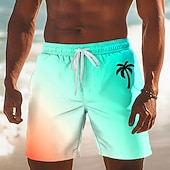 billige Tropiske planter og blomster-Herre Kokosnøttre Gradientfarge Tropiske planter Badeshorts Surfeshorts Medium Midje Hawaiisk Strandferie Sidelommer Mesh fôr Elastisk snøring i midjen Designer Klær