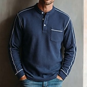 abordables Camiseta de punto gofre-Hombre Camiseta con diseño de gofre Camiseta Camisa henley gofrada Manga Larga Henley Primavera Todas las Temporadas Color sólido Casual Bolsillos Casual Hogar Exterior Rojo Camiseta superior para