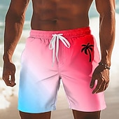 billige Tropiske planter og blomster-Herre Kokosnøttre Gradientfarge Tropiske planter Badeshorts Surfeshorts Medium Midje Hawaiisk Strandferie Sidelommer Mesh fôr Elastisk snøring i midjen Designer Klær