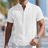 voordelige Straat-Voor heren Overhemd Linnen overhemd Guayabera-shirt Zomer overhemd Strand Kleding Effen Kleur Casual Dagelijks Wit Koningsblauw Groen Khaki Korte mouw Mandarijn Kraag Zomer Lente Kleding