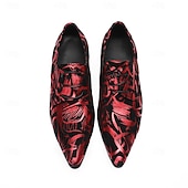 tanie Elementarne Buty Eleganckie-Oryginalne skórzane, czerwone, męskie buty wizytowe z artystycznym nadrukiem, wyjątkowe obuwie designerskie na ślub, wygodne i modne na dzień ślubu