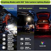 זול אורות קמפינג ופנסים-פנס קמפינג לד, פנס קמפינג נטען 1500 לומן עם טעינת פאנל סולארי, עמיד למים, 8 מצבי תאורה, סוללת גיבוי 7500mah, פנס קמפינג לחירום הוריקן, טיולים רגליים, חוץ