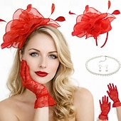 economico Fascinatori &amp; Cappelli-Set Derby Guanti Copricapo Collana con accessori Costume Per donna Mascherata Matrimonio Ascot Festival delle corse di cavalli Adulti Copricapo Guanti Orecchini