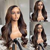 cheap Human Hair Lace Front Wigs-Remy Human Hair 5x5 Closure 13x4 Lace Front Wig Free Part Brazilian Hair Wavy Brown Natural Wig 150% 180% Density with Baby Hair Highlighted / Balayage Hair Natural Hairline Glueless For Women Long