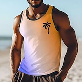 economico Tropische Urlaub-T-Shirts-Canotta da uomo senza maniche, scollo a U, estiva, ciano, azzurro, giallo sfumato, sfumato, minimalista, nero, palma, spiaggia tropicale, vacanza, moda, strada, casual, sportivo, t-shirt per uomo