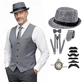 voordelige Outfits-Roaring jaren '20 Jaren 1920 Retro vintage Outfits Hesje Accessoireset Heer Gangster Kostuum Voor heren Carnaval Maskerade Cocktailparty Thema feest Volwassenen Das Ves Meer Accessoires