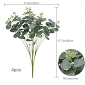 abordables Plantas y Vegetación Artificial-4 paquetes de tallos de eucalipto artificiales, hojas de eucalipto dólar de plata falsas, ramas verdes para arreglos florales. &amp;decoración del hogar