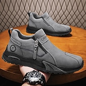 cheap Slip-On Casual Shoes-Men's Khaki and Black Slip-On Sneakers with Side Zipper, Lightweight Athletic Casual Shoes for Daily Walking, Travel and Outdoor Activities