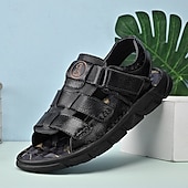 cheap Outdoor Sandals-Men's Faux Leather Velcro Strap Sandals, Breathable and Adjustable for Summer Vacations, Beach Days and Relaxed Casual Wear