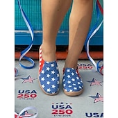  Dames rode en blauwe patriottische slip-on sneakers met vlagprint ter ere van het 250-jarig jubileum van de VS - comfortabele canvas schoenen met vlagprint voor feesten, parades, casual uitjes en