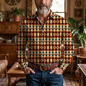 voordelige Bovenkanten-Retro Vintage 1970s Shirt Aloha Shirt Long Sleeves Hippie Geometric Fancy Dress Men's Masquerade Music Festival Party Daily Wear Adults' Shirt