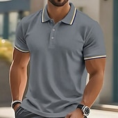 abordables Polo clásico para hombre-Hombre Camiseta de golf Camisetas polo piqué Casual Negocio Cuello polo acanalado Manga Corta Moda Básico Color sólido Plano Botones Verano Primavera Primavera &amp; Otoño Ajuste regular Azul cielo