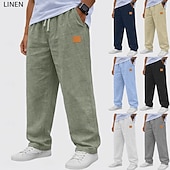 preiswerte Klassiker-Herren Leinenhosen Hose Sommerhose Baggy-Hosen Freizeithose Kordelzug Elastischer Bund Gerader Schnitt Einfach Komfort Atmungsaktiv Volle Länge Täglich Outdoor Ferien Mode Klassicher Stil Schwarz Weiß