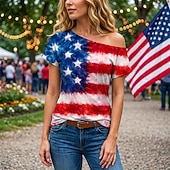 Χαμηλού Κόστους Αριστος-250ή Επέτειος ΗΠΑ Ρετρό / Βίντατζ Δεκαετία '80 Κοντομάνικο Ένας Ώμος Κοντά μανίκια Σημαία ΗΠΑ Φανταχτερή Φόρεμα Γυναικεία 4η Ιουλίου Ημέρα της ανεξαρτησίας Ενηλίκων Φανέλα