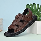 cheap Outdoor Sandals-Men's Faux Leather Velcro Strap Sandals, Breathable and Adjustable for Summer Vacations, Beach Days and Relaxed Casual Wear
