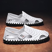 preiswerte Lässige Sandalen-Weiße, perforierte Herren-Freizeitschuhe aus Kunstleder, leichte, atmungsaktive Loafer für sommerliche Mode und legere Treffen