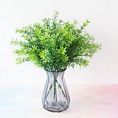 olcso Műnövények és zöld növényzet-6 csokor műzöld, 7 ágú mű rozmaring páfrány, mű lombozat faldekorációhoz, örökzöld kerti dekoráció