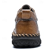 cheap Casual Lace-Up Shoes-Men's Brown Hand-Stitched Faux Leather Hiking Shoes – Rugged Casual Footwear for Outdoor Trekking &amp; Daily Street Style