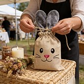 cheap Easter-5/10 Pcs Easter Linen Drawstring Gift Bag, Burlap Bags with Fluffy Bunny Ears, Perfect for Holding Easter Eggs, Cookies, Chocolates, Bunny Party Favor Bags, Easter Candy Egg Hunt for Kids