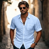  Herre Skjorte Linskjorte Sommerskjorte Strandskjorte Skjorte med knapper Skjorter uten stopp عادي Avslappet Daglig Svart Hvit Navyblå Himmelblå Kortermet Aftæpning Sommer Vår & Vinter Klær Lomme