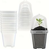 cheap Plant Care Accessories-10pcs of Transparent Plant Seedling Pots with Humidity Domes, Square Plastic Containers with Lids And Bases, Breathable And Heat-Insulating, Suitable for Seedlings, Vegetables, Succulents