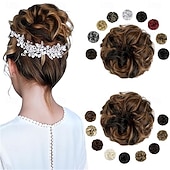 رخيصةأون الشعر المعقوص-قطعتان من وصلات الشعر على شكل كعكة فوضوية، كبيرة ومموجة ومجعدة، مطاطية، على شكل كعكة، كثيفة ورقيقة، على شكل كعكة دونات، وصلات شعر مرفوعة، أشقر رمادي ممزوج بأشقر فاتح