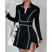 economico Abbigliamento Tennis da donna-Per donna Tinta unita Abito da tennis con pantaloncini Abito sportivo Manica Lunga Con zip Tasca Elastico Traspirante Tennis Corsa Fitness Collo Alto Vestito Tuta Nero Abbigliamento da tennis