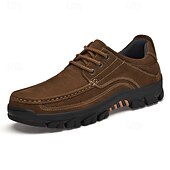 abordables Zapatos Informales con Cordones-Zapatos con cordones de piel sintética de ante color caqui para hombre, zapatillas informales antideslizantes y resistentes para senderismo y actividades al aire libre.