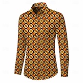 abordables Hauts-Rétro Vintage Années 1970 Chemise Chemise Aloha Manches longues Hippie Géométrique Déguisement Homme Mascarade Festival de Musique Soirée Tenue quotidienne Adulte Chemise