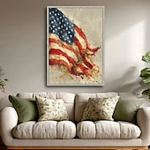 cheap Holiday Paintings-America 250 Years Handmade Oil Painting Canvas Wall Art Decoration American Flag Stars Stripes for Home Decor Rolled Frameless Unstretched Painting