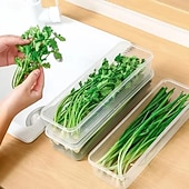 お買い得  キッチン用品＆小物-蓋付き積み重ね可能な冷蔵庫オーガナイザーコンテナ6個パック &amp;取り外し可能な排水トレイ、肉、魚、野菜、麺類、ネギなどの長い食品保存ボックス &amp;ハーブ