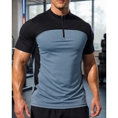 Χαμηλού Κόστους T-shirts και αμάνικα μπλουζάκια για τρέξιμο-Ανδρικά Συνδυασμός Χρωμάτων Tricou de Alergat Μπλούζα συμπίεσης Αθλητική φανέλα Αθλητική κορυφή Καλοκαίρι Κουρελού Φερμουάρ ενός τετάρτου Κοντομάνικο Γρήγορο Στέγνωμα Ύγρανση Αναπνέει