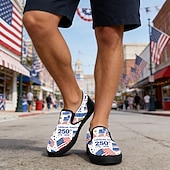  Patriottische sneakers voor heren ter ere van het 250-jarig jubileum – rood, wit en blauw ontwerp met de Amerikaanse vlag, comfortabele instapschoenen om de Onafhankelijkheidsdag en nationale evenementen te vieren.