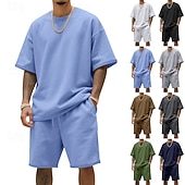tanie Zestawy koszulek męskich Basic-Męskie T-shirt Garnitury 2 sztuki stroje Koszulka i spodenki Krótki rękaw Półgolf Lato Równina Moda Codzienny 2-częściowa Codzienny Urlop Dzienne zużycie Zgniła zieleń Czarny Biały Top Tee dla