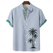 cheap Tropical Plants-Men's Coconut Tree Tropical Plants Summer Hawaiian Shirt Button Up Shirt Aloha Shirt Short Sleeve Hawaiian Vacation Holiday Beach Wear Summer Spring Turndown 3D Print Linen Like Shirt Blue Pink Green