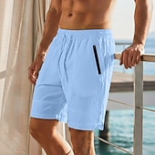 preiswerte Urlaub-Herren Shorts Leinenshorts Sommershorts Strandshorts Kordelzug Tasche Elastischer Bund Einfach Einheitliche Farbe Komfort Atmungsaktiv Kurz Lässig Täglich Ferien Mode Klassicher Stil Blau Weiß
