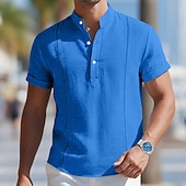 voordelige Straat-Voor heren Overhemd Linnen overhemd Guayabera-shirt Zomer overhemd Strand Kleding Effen Kleur Casual Dagelijks Wit Koningsblauw Groen Khaki Korte mouw Mandarijn Kraag Zomer Lente Kleding