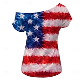 Χαμηλού Κόστους Αριστος-250ή Επέτειος ΗΠΑ Ρετρό / Βίντατζ Δεκαετία '80 Κοντομάνικο Ένας Ώμος Κοντά μανίκια Σημαία ΗΠΑ Φανταχτερή Φόρεμα Γυναικεία 4η Ιουλίου Ημέρα της ανεξαρτησίας Ενηλίκων Φανέλα