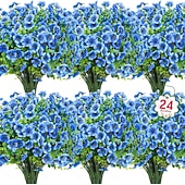 cheap Artificial Flower-24 Bundles Artificial Flowers for Outdoors Fake Silk Flowers UV Resistant Faux Plastic Plants for Spring Summer Garden Porch Window Box Table Vase Home Indoor Outdoor Decoration, Mixed