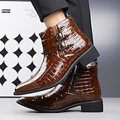 Недорогие Платье ботинки-Мужские коричневые ботинки с двойной пряжкой, верх с тиснением под крокодиловую кожу, стильный формальный дизайн для деловых встреч, свадеб и особых случаев.