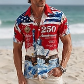  Hombre 4 de julio, 250 aniversario de Estados Unidos Estatua de la Libertad Bandera de EE. UU. Camisa Abotonar la camisa Manga Corta Patriótico Exterior Festivos Verano Primavera Cuello Vuelto