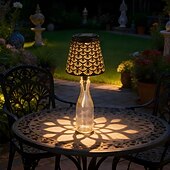 baratos Luzes de paisagem-1 unidade de luminária solar LED para rolha de garrafa, luminária para garrafa de vinho, luz embutida para sala de estar, sala de jantar, bar, camping, decoração de mesa, luz de projeção vazada