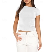 economico T-shirt semplice-Confezioni multiple Confezione da 3 Femminile Girocollo Manica Corta Nero + bianco + grigio Maglietta Semplice Casuale Quotidiano Poliestere Estate