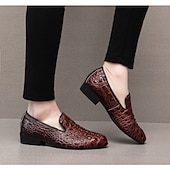 abordables Mocasines-Zapatos sin cordones con estampado de cocodrilo rojo de piel sintética para hombre, elegantes y cómodos para ocasiones formales e informales.