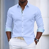 economico Camicie eleganti da uomo-Per uomo Camicia Camicia elegante Camicia con Bottoni Tinta unica Quotidiano Affari Blu chiaro Verde chiaro Blu marino Manica Lunga Collo ripiegato Tutte le stagioni Abbigliamento Patchwork