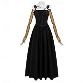cheap Dresses-Vintage Medieval Renaissance Long Length Dress Fairy Lace up A-Line Fancy Dress Women's Fantasy Halloween Carnival Masquerade Renaissance Fair LARP Retro Theme Party Adults Dress
