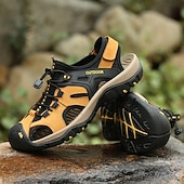voordelige Buitensandalen-Gele outdoor wandelschoenen voor heren van imitatieleer, waterdichte en sneldrogende sandalen voor buitenavonturen, strandvakanties en reizen.