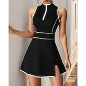 billiga Kvinnors klänning-Dam Lappverk Petit tennisklänning Tennisklänning med shorts Sportklänning Ärmlös Dragkedja Ficka Elastisk Svettavvisande Andningsfunktion Tennis Löpning Kondition Hög hals Klänningar Träningsoverall