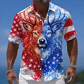  Hombre León 4 de julio, 250 aniversario de Estados Unidos Bandera de EE. UU. Camisa Abotonar la camisa Manga Corta Patriótico Exterior Festivos Verano Primavera Cuello Vuelto Impresión 3D camisas con