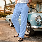 ieftine Retro-Bărbați Pantaloni de in Pantaloni de vară Pantaloni de plajă Cordon Talie elastică Picior drept Simplu Confort Comfortabil Lungime totală Casual Zilnic În aer liber Vacanță Modă Albastru piscină Negru